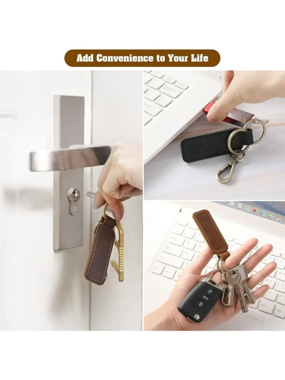 Genuine Leather Universal Key Fob Keychain Holder for Men & Women - Stylish